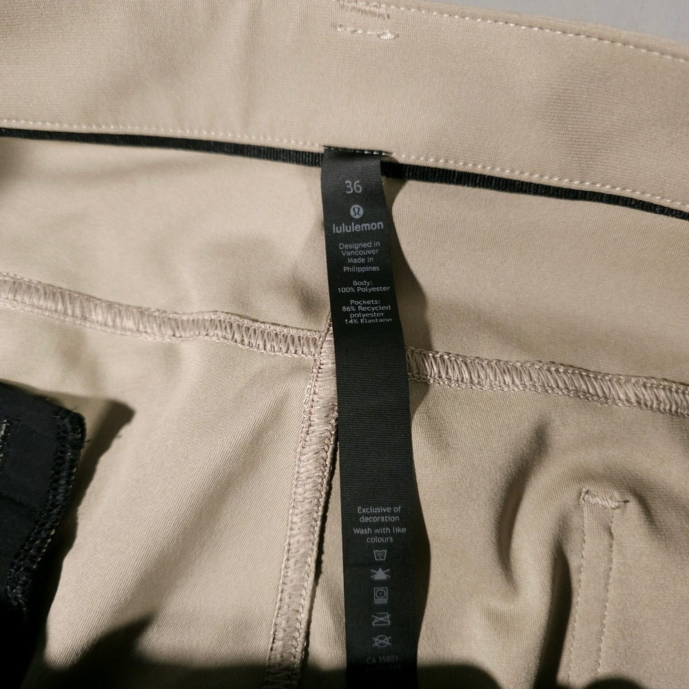 Lululemon Commission Pant Men 36 Tan Khaki Classic Fit Warpstreme Chino Trousers - Picture 2 of 8